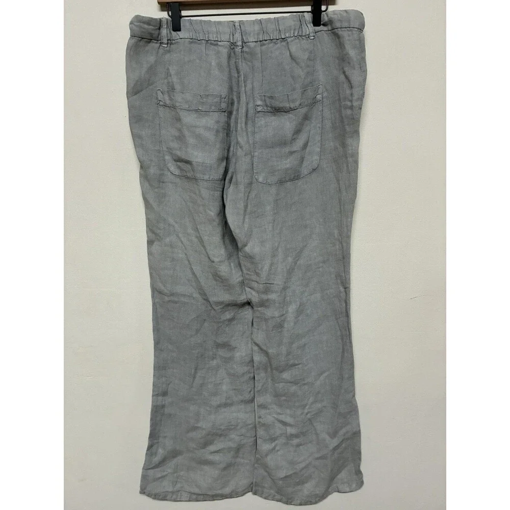 Zara Women’s XL Flared Wide Leg Textured Linen  Boho Light Blue Pants